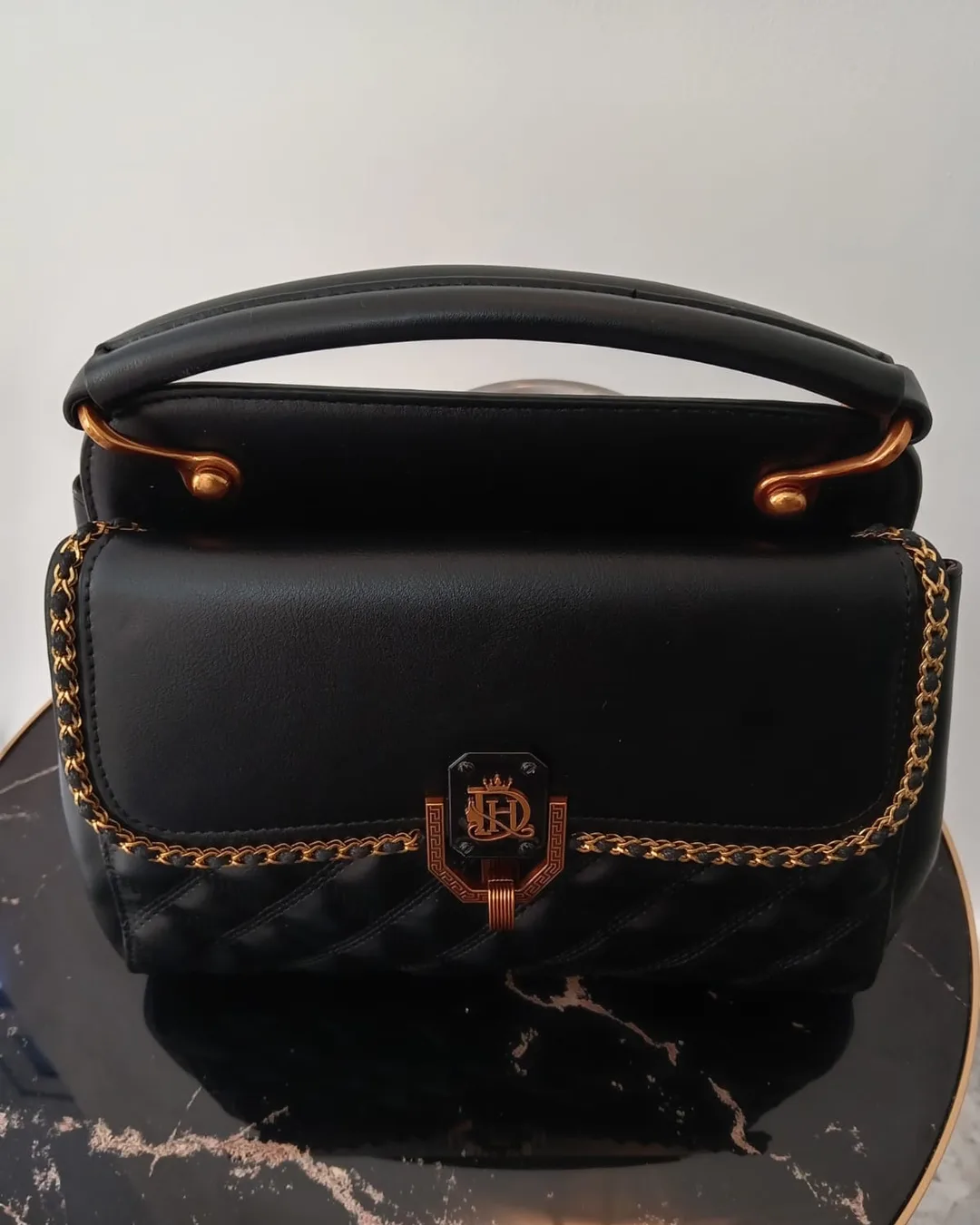 The Studded Bag in Black, front view