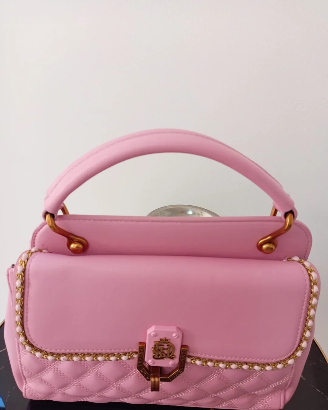 The Studded Bag in Pink, front view
